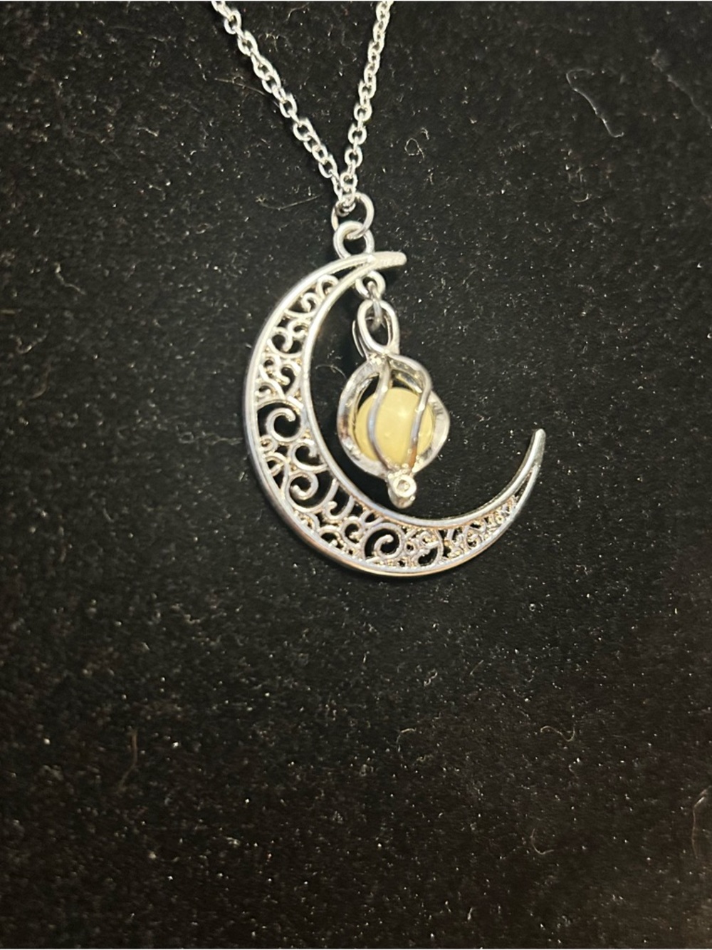 Filigree Crescent Moon Pendant Necklace with Yellow Accent - Picture 2 of 3